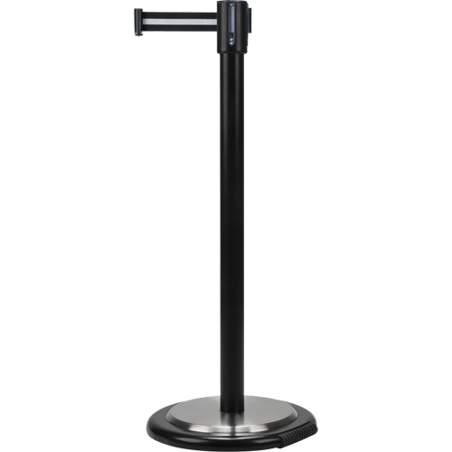 Barri&egrave;res sur pieds pour le contr&ocirc;le des foules, Acier, 35" h, Ruban Noir/Blanc, Longueur du ruban 7' Rideout Tool & Machine Inc.