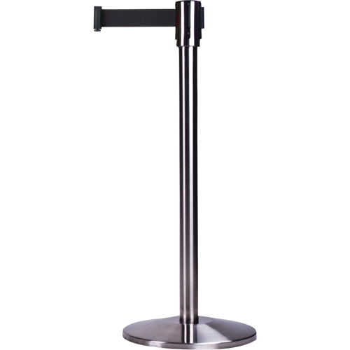 Barri&egrave;res sur pieds pour le contr&ocirc;le des foules, Acier, 35" h, Ruban Noir, Longueur du ruban 12' Rideout Tool & Machine Inc.
