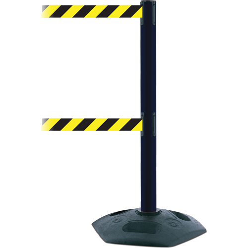 Poteau robuste &agrave; ligne double, Plastique, 38" h, Ruban Noir/Jaune, Longueur du ruban 7,5' Rideout Tool & Machine Inc.