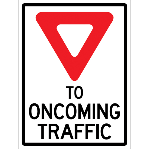 Enseigne enroulable de circulation  Yield to Oncoming Traffic , 36" x 48", Vinyle, Anglais avec pictogramme Rideout Tool & Machine Inc.