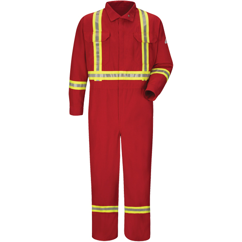 Flame-Resistant Deluxe Coveralls with Reflective Trim, Size 38, Red, 5.6 cal/cm² Rideout Tool & Machine Inc.