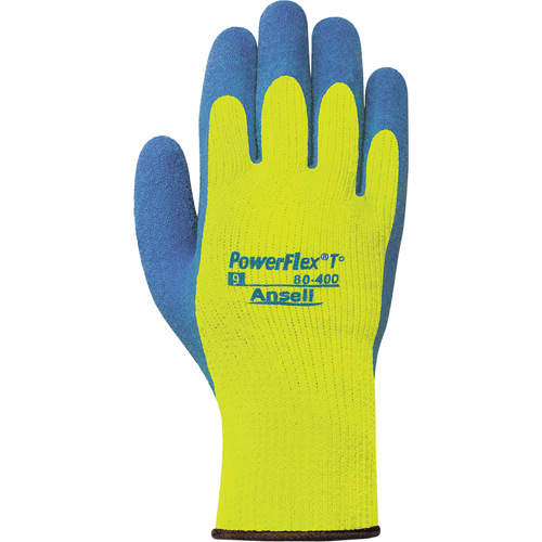 PowerFlex&reg; T° Hi Viz 80-400 Gloves, 7/Small, Rubber Latex Coating, 7 Gauge, Terry Shell Rideout Tool & Machine Inc.