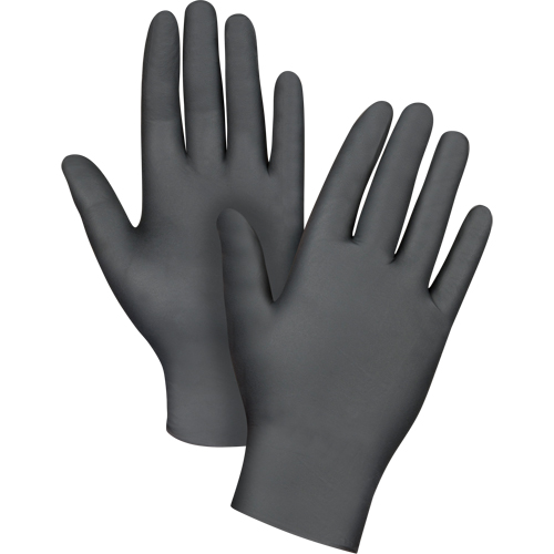 Gants jetables de calibre m&eacute;dical r&eacute;sistants &agrave; la perforation, Moyen, Nitrile, 5 mils, Sans poudre, Noir, Classe 2 Rideout Tool & Machine Inc.