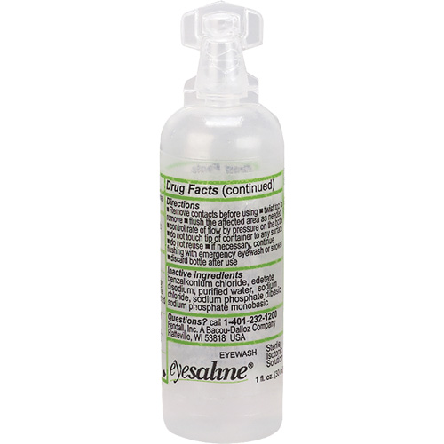 Bouteilles de solution saline pour douche oculaire, Bouteille Plein, 1 oz Rideout Tool & Machine Inc.