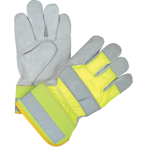 Gants d'ajusteur haute visibilit&eacute; de premi&egrave;re qualit&eacute;, Grand, Paume en Cuir de vache refendu, Doublure en Coton Rideout Tool & Machine Inc.