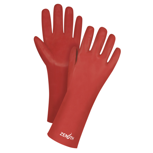 Red Smooth-Finish Chemical-Resistant Gloves, Size 9, 14" L, PVC, Interlock Inner Lining, 47-mil Rideout Tool & Machine Inc.