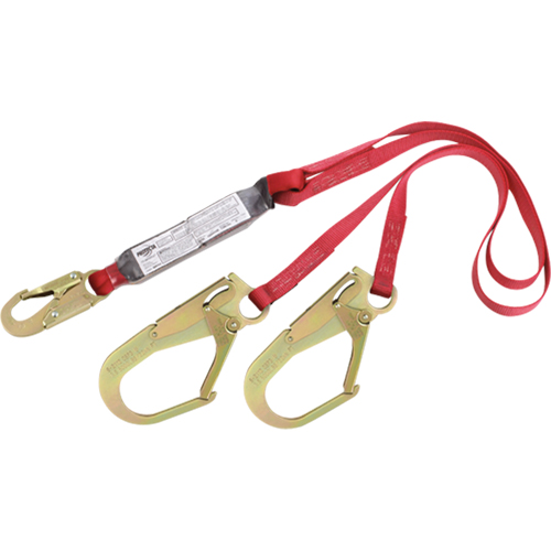 PRO Shock Absorbing Lanyards, 6', Rebar Hook Center, Snap Hook Leg Ends, Polyester Rideout Tool & Machine Inc.