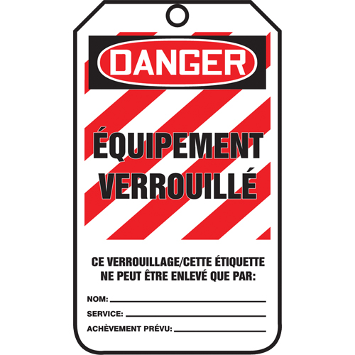 &eacute;tiquettes de verrouillage, Papier cartonn&eacute;, 3-3/8" la x 5-7/8" h, Français Rideout Tool & Machine Inc.