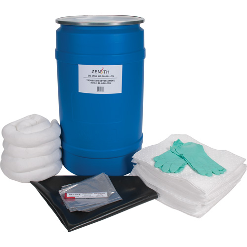 Trousse de lutte contre les d&eacute;versements pour &eacute;tabli, Huile seulement, Baril, Absorbance de 30 gal. US Rideout Tool & Machine Inc.