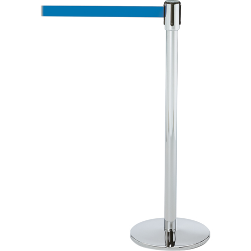 Montant pour barri&egrave;re Slimline TensaBarrier, Acier, 38" h, Ruban Bleu, Longueur du ruban 7,5' Rideout Tool & Machine Inc.