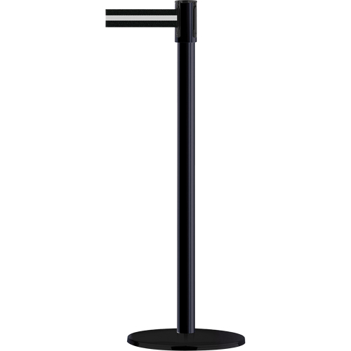 Montant pour barri&egrave;re Slimline TensaBarrier, Acier, 38" h, Ruban Noir/Blanc, Longueur du ruban 7,5' Rideout Tool & Machine Inc.