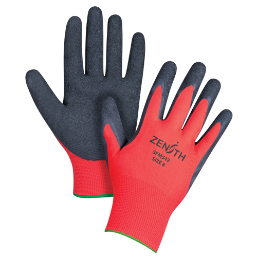 Gants enduits &agrave; prise cr&ecirc;p&eacute;e noir & rouge, 8/Moyen, R&ecirc;vetement Latex de caoutchouc, Calibre 13, Enveloppe en Polyester Rideout Tool & Machine Inc.