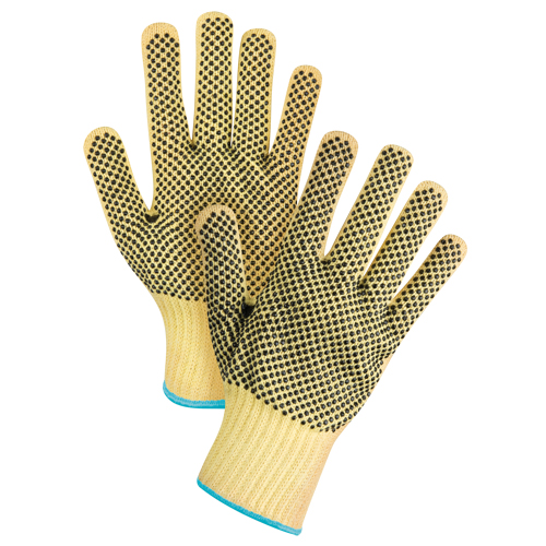 Gants tricot&eacute;s deux c&ocirc;t&eacute;s, sans couture, &agrave; pois, Taille T-Grand/10, Calibre 7, Rev&ecirc;tement PVC, Enveloppe en Kevlar, ASTM ANSI niveau A2/EN 388 niveau 3 Rideout Tool & Machine Inc.
