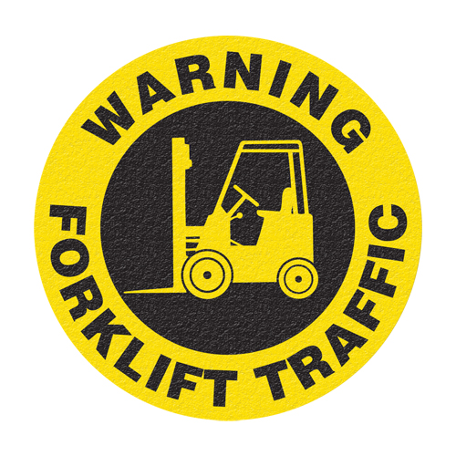 Panneau de signalisation au sol  Warning Forklift Traffic , Adh&eacute;sif, Anglais avec pictogramme Rideout Tool & Machine Inc.