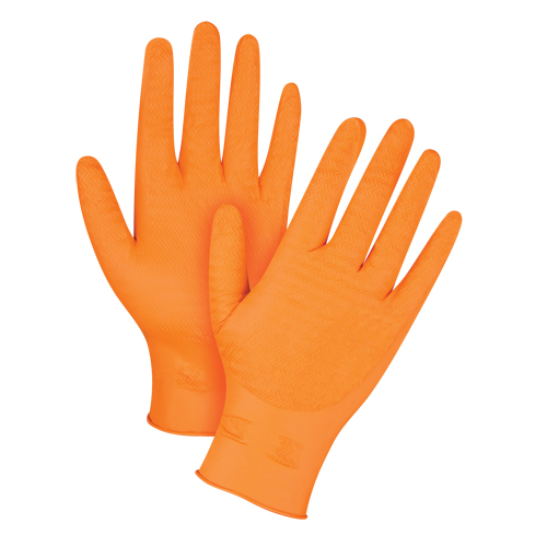 Gants de poids lourd Gripper, Grand, Nitrile, 7 mils, Sans poudre, Orange Rideout Tool & Machine Inc.