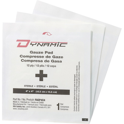 Gaze Dynamic, Tampon, 4" lo x 4" la, St&eacute;rile, Dispositif m&eacute;dical Classe 1 Rideout Tool & Machine Inc.