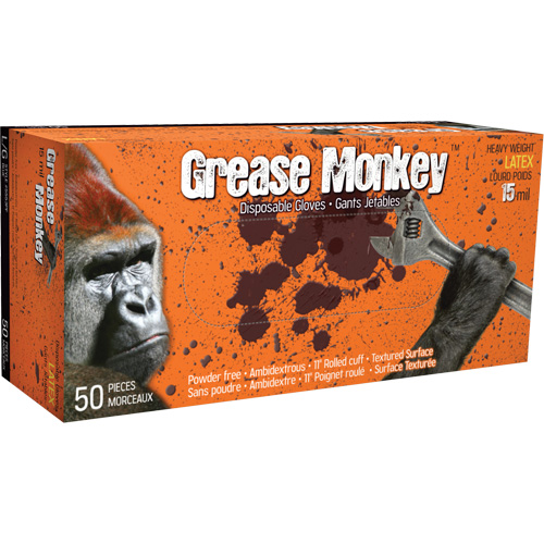 Gants Grease Monkey, Moyen, Latex, 15 mils, Sans poudre, Bleu Rideout Tool & Machine Inc.
