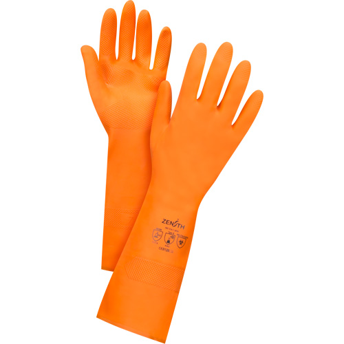 Orange Chemical-Resistant Gloves, Size 7, 13" L, Latex, Flock-Lined Inner Lining, 28-mil Rideout Tool & Machine Inc.
