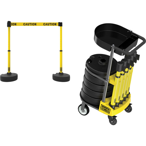 PLUS Barrier Post Cart Kit with Tray, 75' L, Metal, Yellow Rideout Tool & Machine Inc.