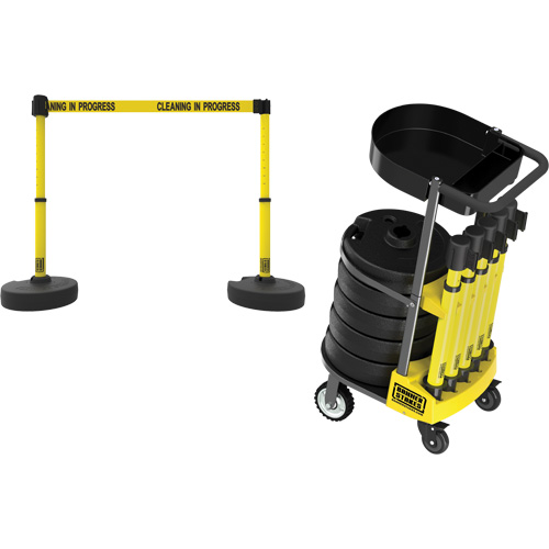 PLUS Barrier Post Cart Kit with Tray, 75' L, Metal, Yellow Rideout Tool & Machine Inc.