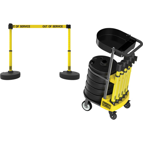 PLUS Barrier Post Cart Kit with Tray, 75' L, Metal, Yellow Rideout Tool & Machine Inc.