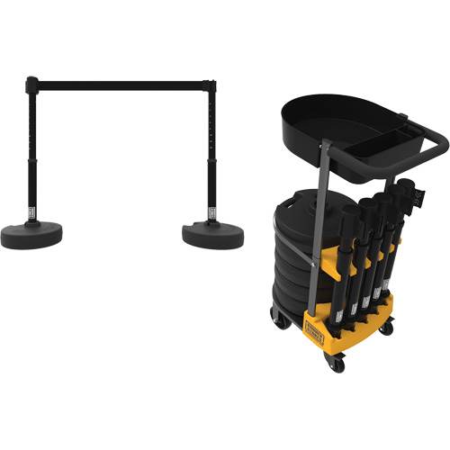 PLUS Barrier Post Cart Kit with Tray, 75' L, Metal, Black Rideout Tool & Machine Inc.