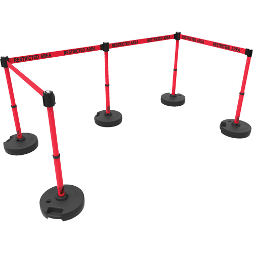PLUS Barrier Post Set X5, Plastic, 42" H, Red Tape, 15' Tape Length Rideout Tool & Machine Inc.