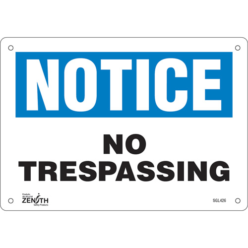 Enseigne No Trespassing, 7" x 10", Plastique, Anglais Rideout Tool & Machine Inc.
