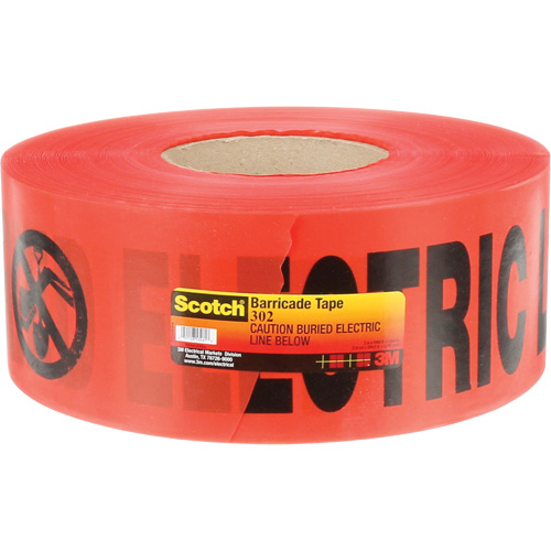 Ruban pour barri&egrave;res pour services publics souterrains Scotch, Anglais, 3" la x 1000' lo, 4 mils, Noir/rouge Rideout Tool & Machine Inc.