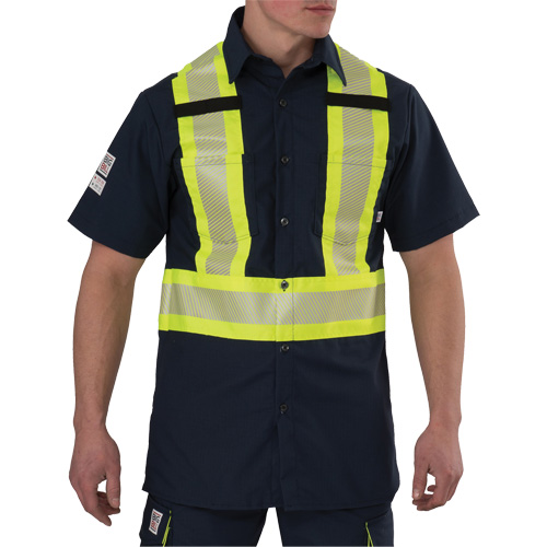 Ripstop High Visibility Short Sleeved Shirt, Polyester, Medium (Tall), Navy Blue Rideout Tool & Machine Inc.