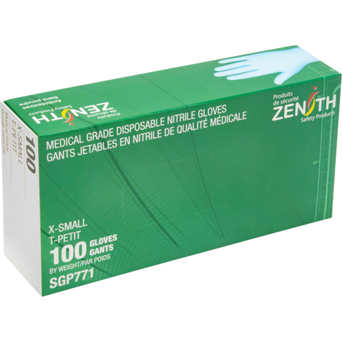 Gants jetables de calibre m&eacute;dical r&eacute;sistants &agrave; la perforation, T-petit, Nitrile, 4,5 mils, Sans poudre, Bleu, Classe 2 Rideout Tool & Machine Inc.