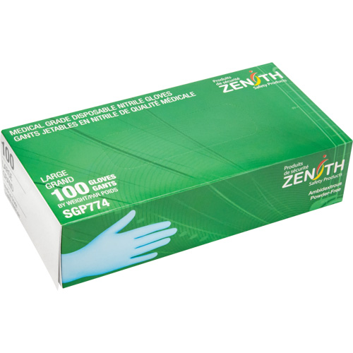 Puncture-Resistant Medical-Grade Disposable Gloves, Large, Nitrile, 4.5-mil, Powder-Free, Blue, Class 2 Rideout Tool & Machine Inc.