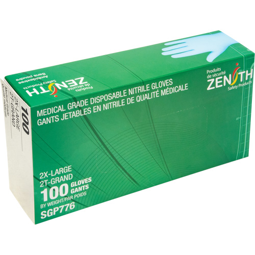 Puncture-Resistant Medical-Grade Disposable Gloves, 2X-Large, Nitrile, 4.5-mil, Powder-Free, Blue, Class 2 Rideout Tool & Machine Inc.