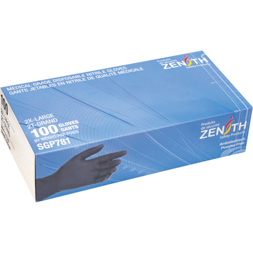 Puncture-Resistant Medical-Grade Disposable Gloves, 2X-Large, Nitrile, 5-mil, Powder-Free, Black, Class 2 Rideout Tool & Machine Inc.