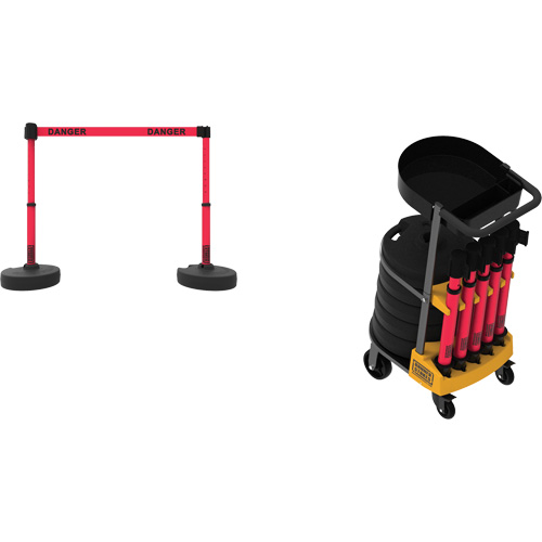 Plus Portable Barrier System Cart Package with Tray, 75' L, Metal/Plastic, Red Rideout Tool & Machine Inc.