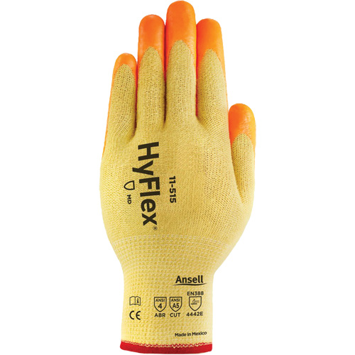 Gants haute visibilit&eacute; r&eacute;sistants aux coupures HyFlex, Taille 6, Calibre 13, Rev&ecirc;tement Mousse de nitrile, Enveloppe en Acier inoxydable/Kevlar/Spandex, ASTM ANSI niveau A5/EN 388 niveau E Rideout Tool & Machine Inc.