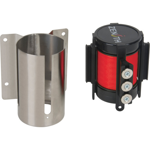 Wall Mount Barrier with Magnetic Tape, Steel, Screw Mount, 12', Red Tape Rideout Tool & Machine Inc.