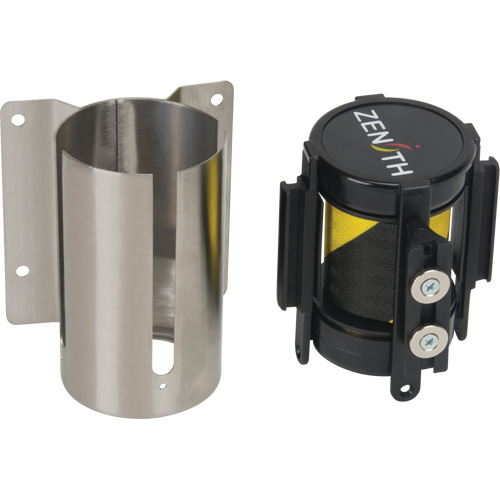 Wall Mount Barrier with Magnetic Tape, Steel, Screw Mount, 7', Black and Yellow Tape Rideout Tool & Machine Inc.