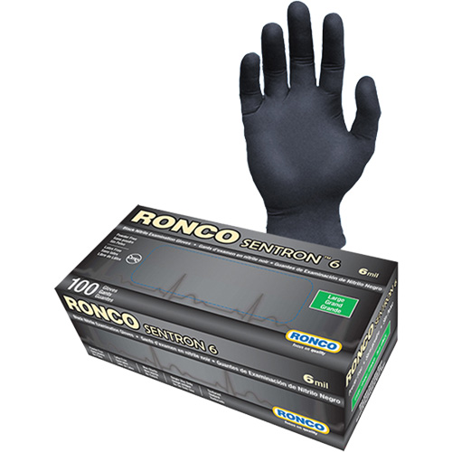 Gants d'examen jetables Sentron 6, Grand, Nitrile, 6 mils, Sans poudre, Noir, Classe 2 Rideout Tool & Machine Inc.