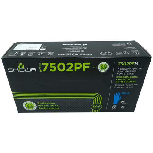 Biodegradable Disposable Gloves, X-Small, Nitrile, 2.5-mil, Powder-Free, Blue Rideout Tool & Machine Inc.