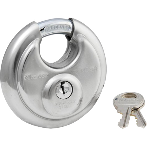 Shrouded Disc Padlock, Silver, Keyed Different, Stainless Steel, 2-3/4" Width Rideout Tool & Machine Inc.