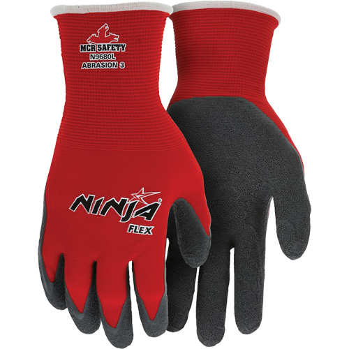 Ninja&reg; Flex Coated Gloves, Large, Rubber Latex Coating, 15 Gauge, Nylon Shell Rideout Tool & Machine Inc.