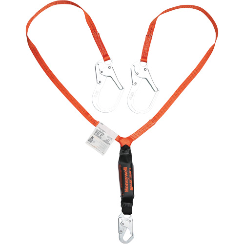 Titan Shock-Absorbing Lanyard, 6', Locking Rebar Hook Center, Locking Snap Hook Leg Ends, Polyester Rideout Tool & Machine Inc.
