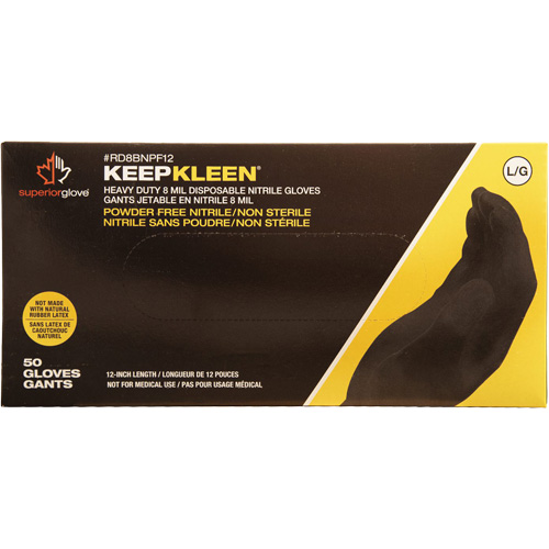Gants jetables KeepKleen, Grand, Nitrile, 8 mils, Sans poudre, Noir Rideout Tool & Machine Inc.