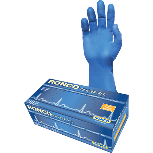 Gant d'examen extra long SilkTex XPL, T-Grand, Latex, 13 mils, Sans poudre, Bleu, Classe 2 Rideout Tool & Machine Inc.