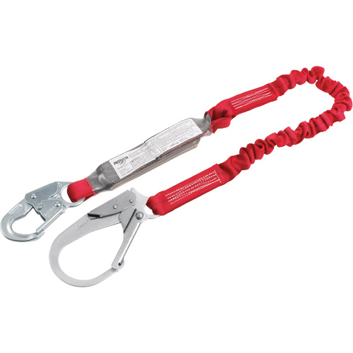 Pro Elastic Shock-Absorbing Lanyard, 6', Rebar Hook Center, Snap Hook Leg Ends, Polyester Rideout Tool & Machine Inc.