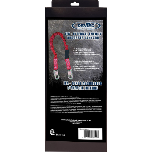 ShockSorb Internal Shock Lanyard, 6', Snap Hook Center, Snap Hook Leg Ends, Polyester Rideout Tool & Machine Inc.