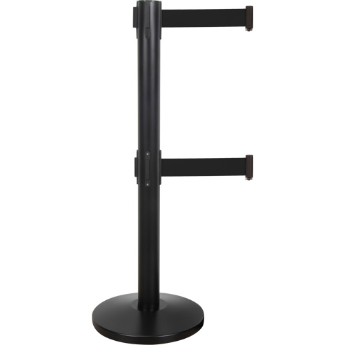 Barri&egrave;re pour le contr&ocirc;le des foules &agrave; courroie double, Acier, 35" h, Ruban Noir, Longueur du ruban 7' Rideout Tool & Machine Inc.