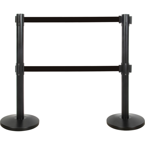 Barri&egrave;re pour le contr&ocirc;le des foules &agrave; courroie double, Acier, 35" h, Ruban Noir, Longueur du ruban 7' Rideout Tool & Machine Inc.