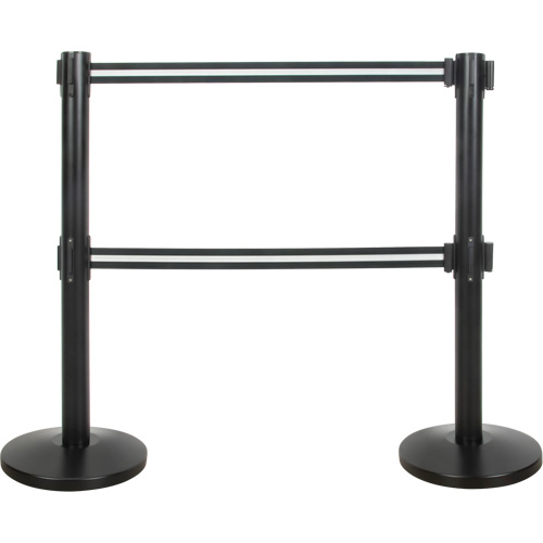 Dual Belt Crowd Control Barrier, Steel, 35" H, Black/White Tape, 7' Tape Length Rideout Tool & Machine Inc.